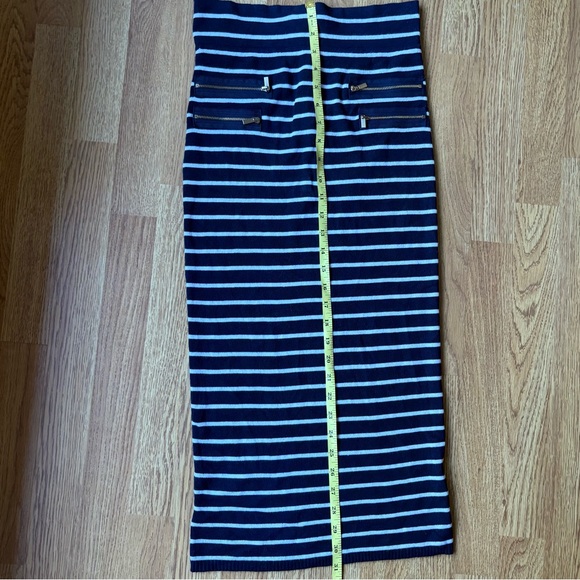 Cache striped navy blue white nautical midi pencil skirt gold zippers size S - Picture 4 of 10